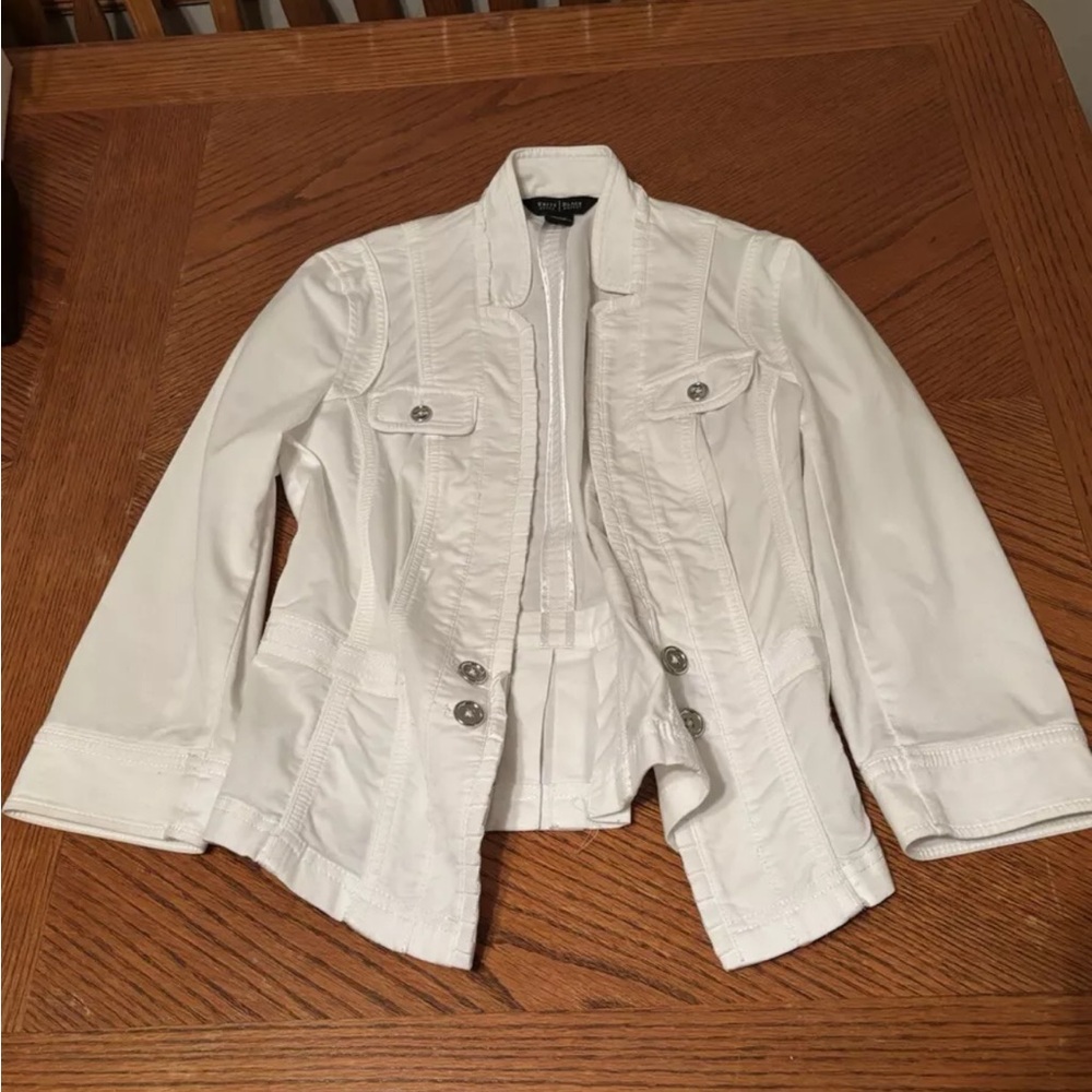 White House Black Market Women's White Open Front Blazer Jacket Size 2